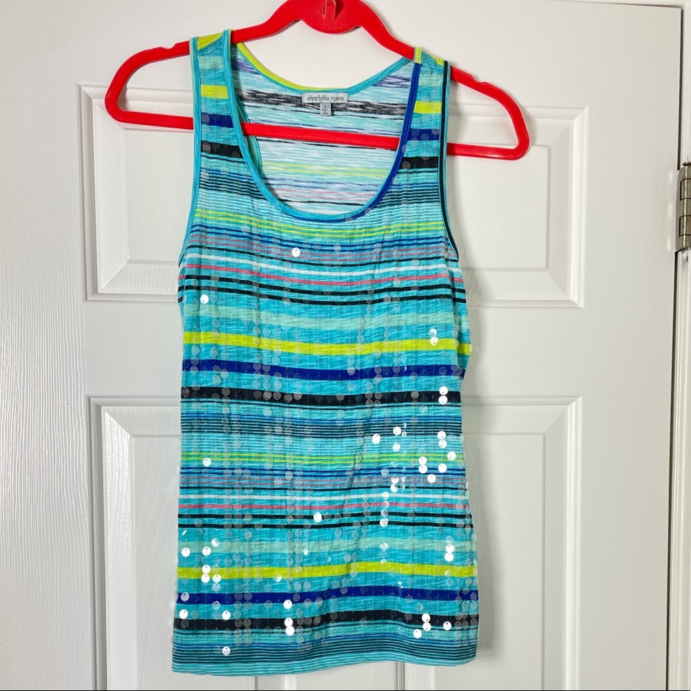 Charlotte Russe Women's Blue Sleeveless Striped Tank Top Size Small